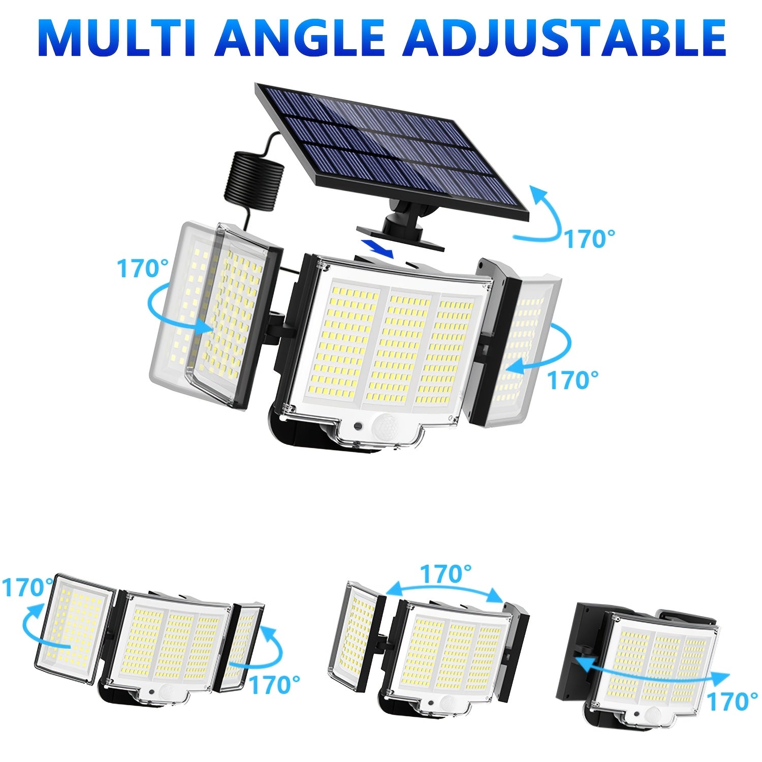 1/2 Pack Solar Outdoor Light, Motion Sensor Light with 348 LEDs, IP65 Waterproof, Wall Light with Remote Control, 3 Adjustable Heads, Street Light with 3 Lighting Modes, Porch and Garden Light, Security LED Floodlight