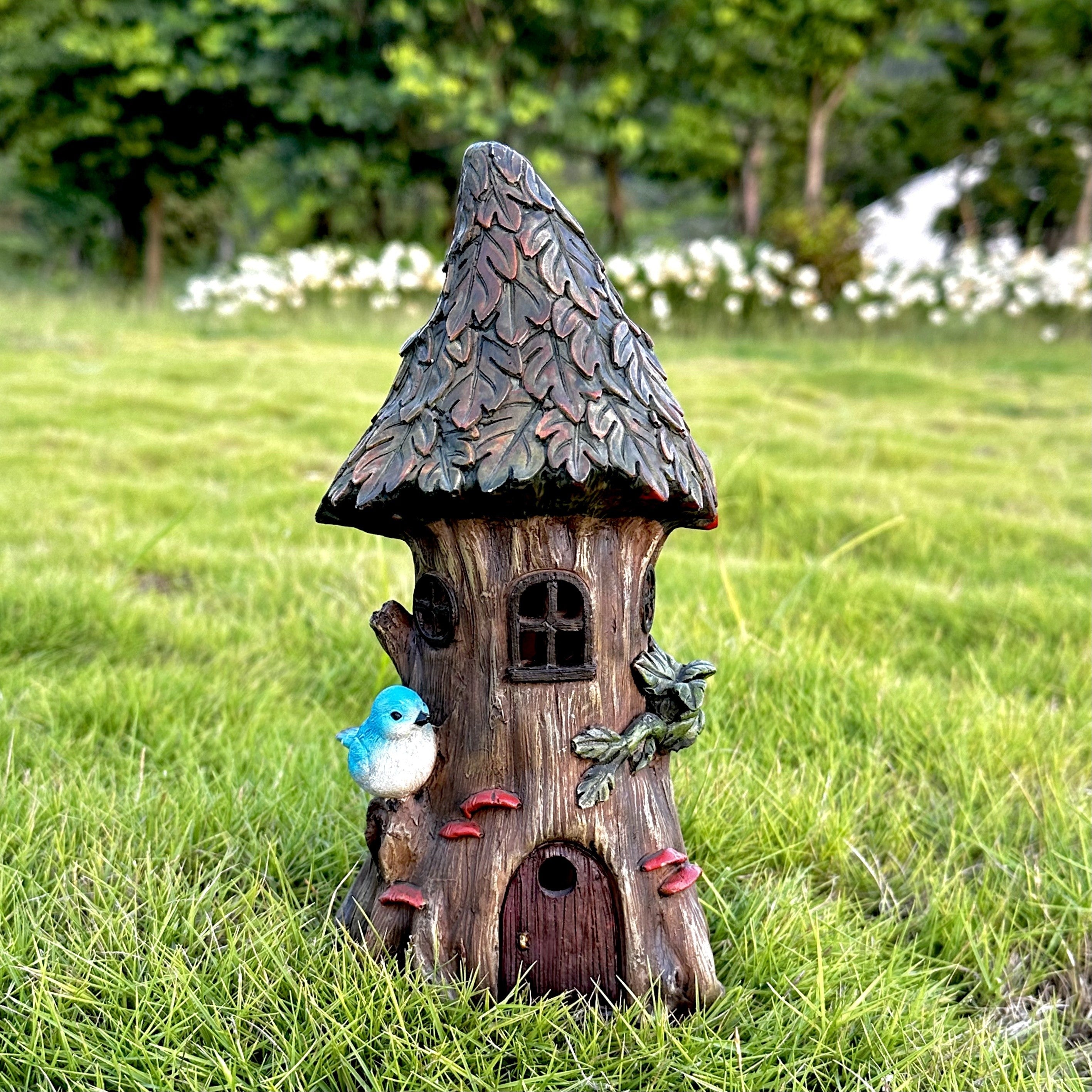 Resin Craft Solar Light, Bird Tree House Statue Ornament, Suitable for Garden, Courtyard, Lawn, Pond, Balcony, Windowsill, Tabletop, Holiday Decoration, Gift for Friends