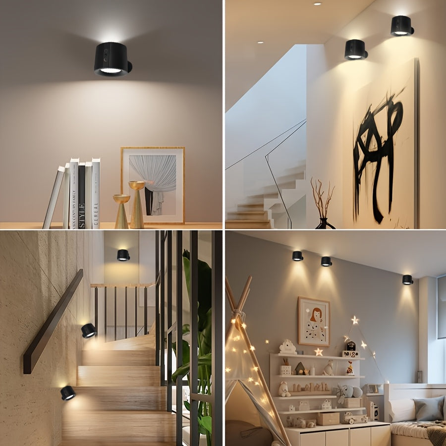 1 Set Smart Rechargeable Wall Light, Adjustable Brightness, Easy Installation, 3 Light Modes (White Light, Warm Light, Mixed White & Warm Light), Dual-Head Lighting Design, Suitable for Bedroom, Living Room, Bathroom, Study