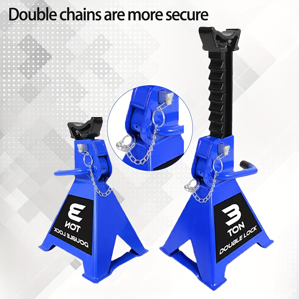 2 Pack Car Jack Stands 3 Ton Capacity 6600 Lbs Double Locking Design Large Base for SUV Lifting Heavy Duty Steel Structure Blue