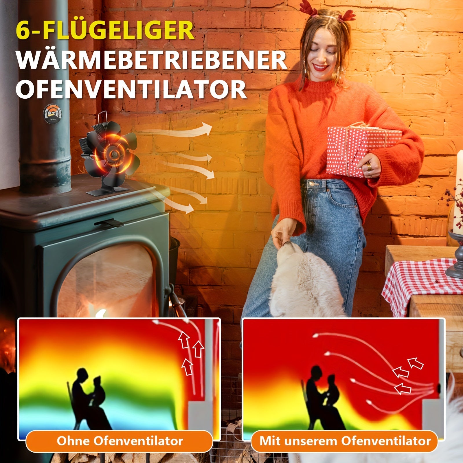 Huayang Silent Heat-Powered Fireplace Fan, No Electricity Needed, Efficient Heat Distribution, for Wood / Log Fireplaces, Perfect Christmas &amp; New Year Gift, Holiday Birthday Gift Set