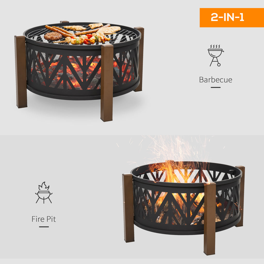 31-Inch Outdoor Stove, 2-in-1 Round Stove Cover with Lid, BBQ Grill, Backyard, Camping, Campfire, Wood Stove, Black