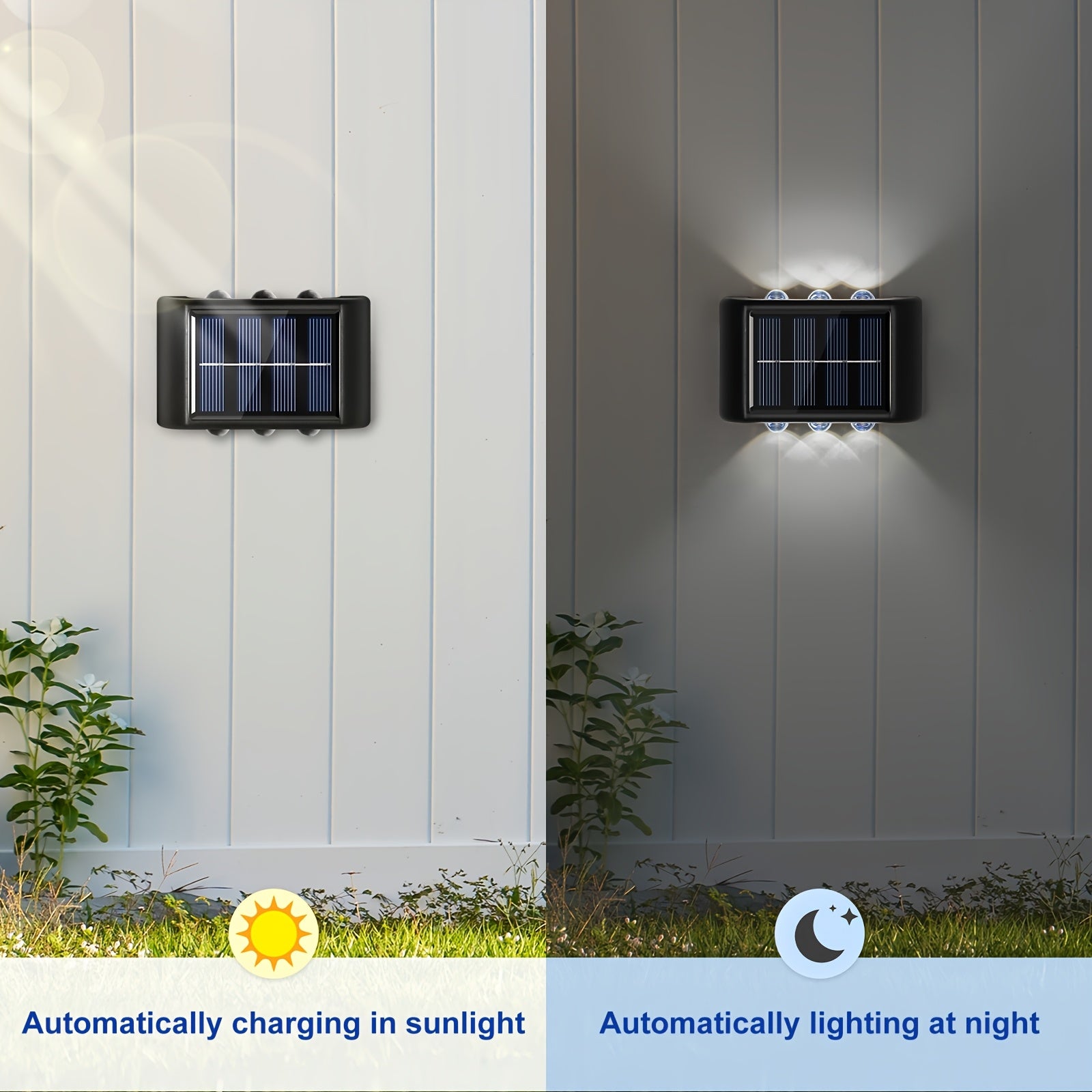 Four Sets Solar Wall Light, 6 LED Beads Outdoor Wall Light, Up and Down Lighting, Light Sensor, Suitable for Courtyard, Porch, Fence, Patio Lighting Wall Light, Holiday Atmosphere Decorative Light Fixture