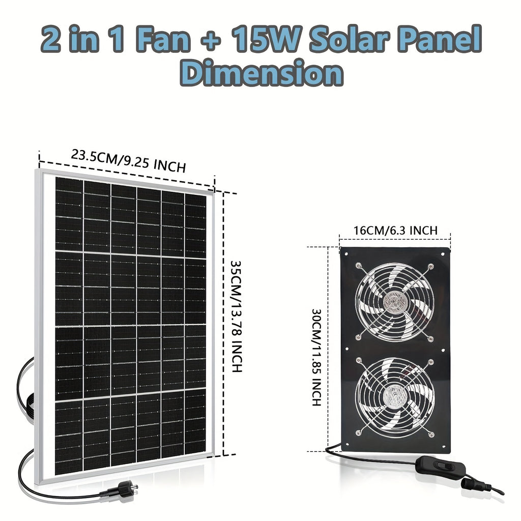 Solar Fan, Solar Exhaust Fan / Greenhouse Solar Fan / Solar Fan for Attic, Shed, Barn, Chicken Coop and Dog House (15W Solar Panel + 2Pcs Solar Exhaust Fan)