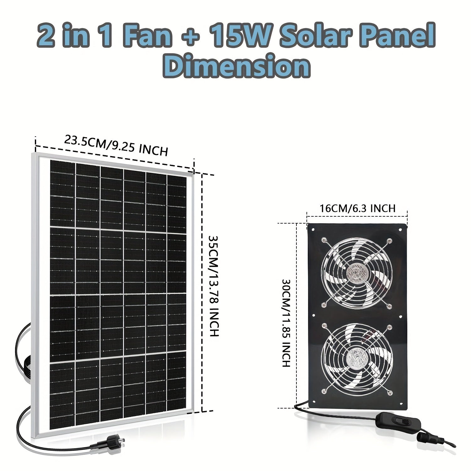 Solar Fan, Solar Exhaust Fan / Greenhouse Solar Fan / Solar Fan for Attic, Shed, Barn, Chicken Coop and Dog House (15W Solar Panel + 2Pcs Solar Exhaust Fan)