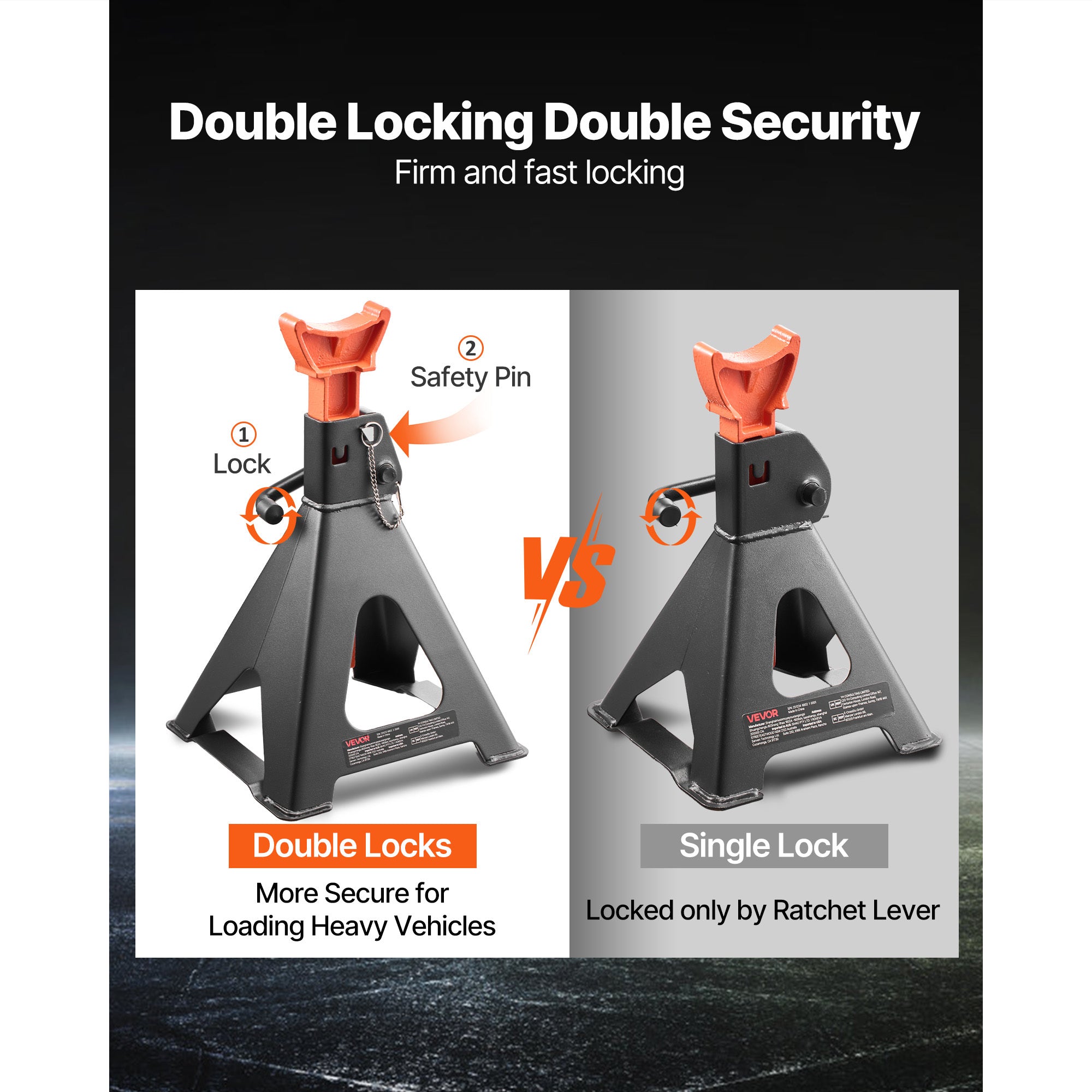 VEVOR Air Jack, 6 Ton (13,000 Lbs) Capacity, 14.6-22.8 Inch Adjustable Height, Heavy Duty Steel Air Jack Car Stand with Double Locking, for Lifting RVs, Small Trucks, Cars, SUVs, 1 Pair, Black & Orange