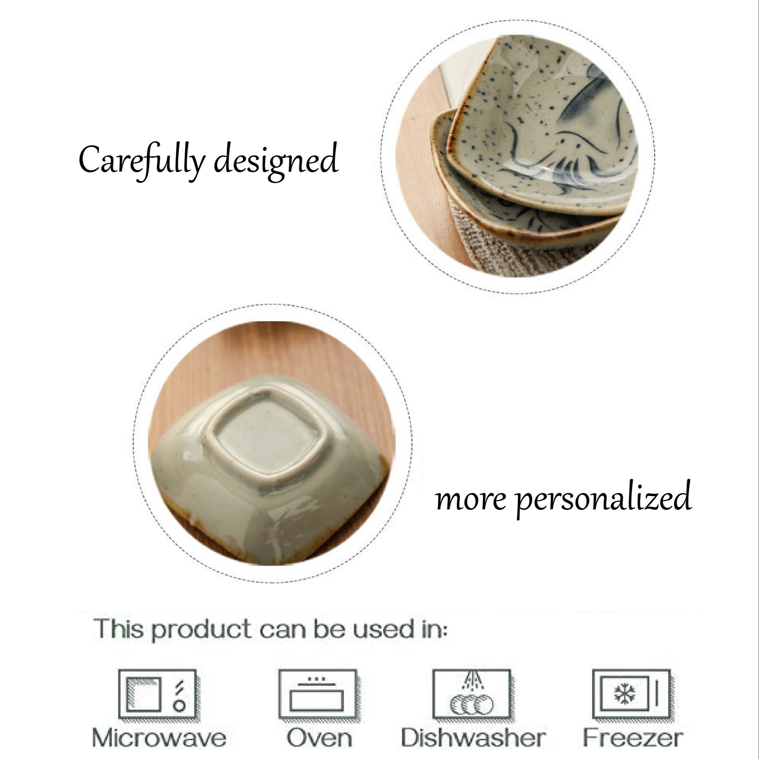 6pcs Cartoon Archaistic Square Ceramic Sauce Dish, Dip Dish, Soy Sauce Dish, Sushi Dish