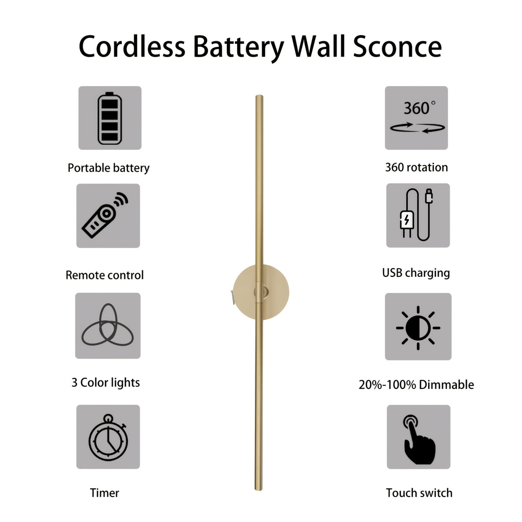 Rechargeable High-Capacity Battery Metal Light Tube Suitable for Picture Display Light, Hallway, Living Room Decoration and Various Scenes, 360° Rotating Cordless Wall Light, Multiple Brightness Levels Adjustable