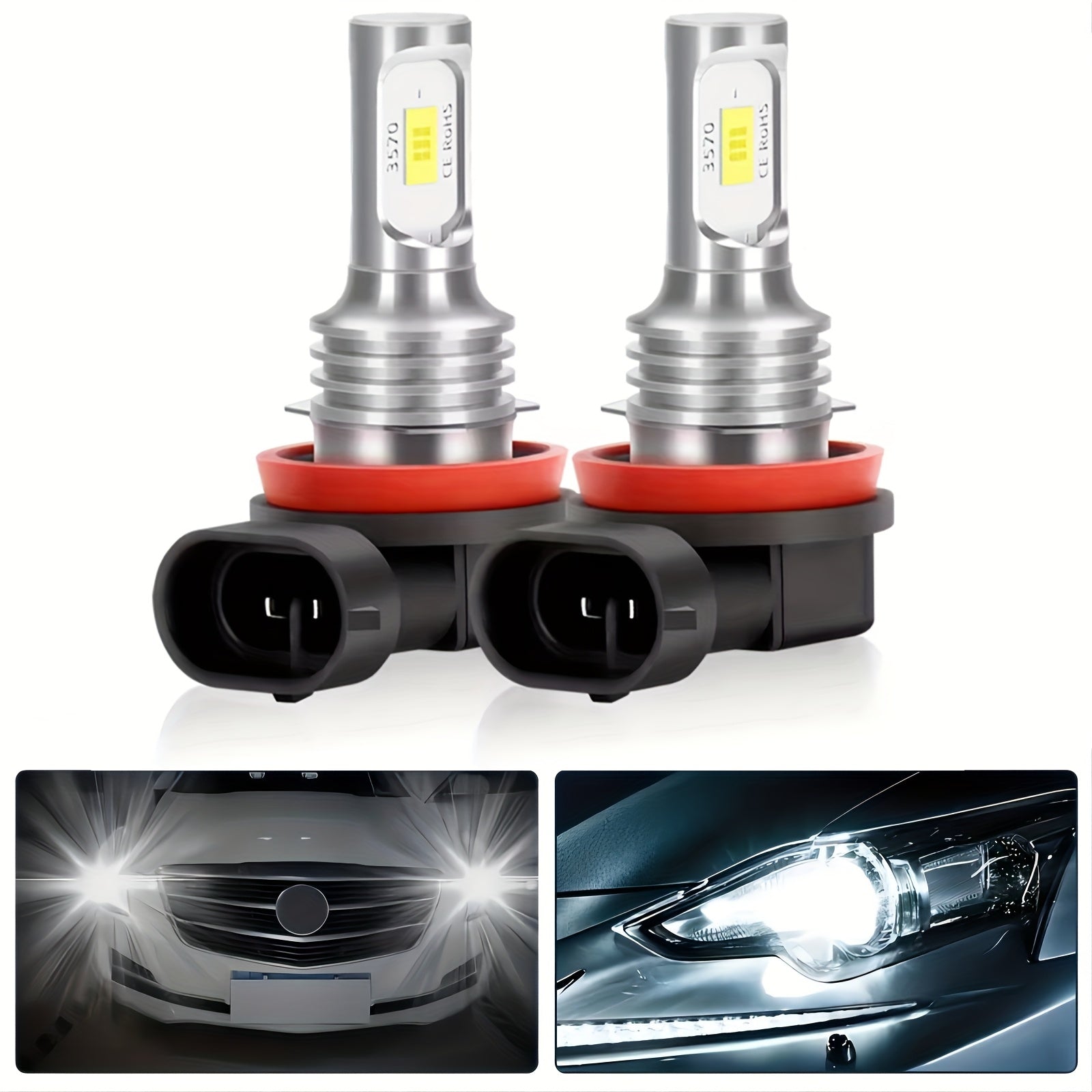 2-Pack H8 H9 H11 H16 LED Car Headlight Fog Light 6000K White 12V High/Low Beam Bulb Super Bright Driving Light, No Battery Included