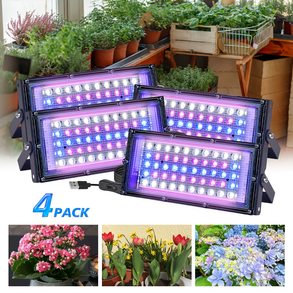1/2/3/4 Heads 5V Grow Light with 50 LED Beads Each, USB Powered with On/Off Switch, Equipped with Hanging Rope, Polished Surface, High-Efficiency Heat Dissipation, Foldable & Space-Saving, Ideal for Vegetables