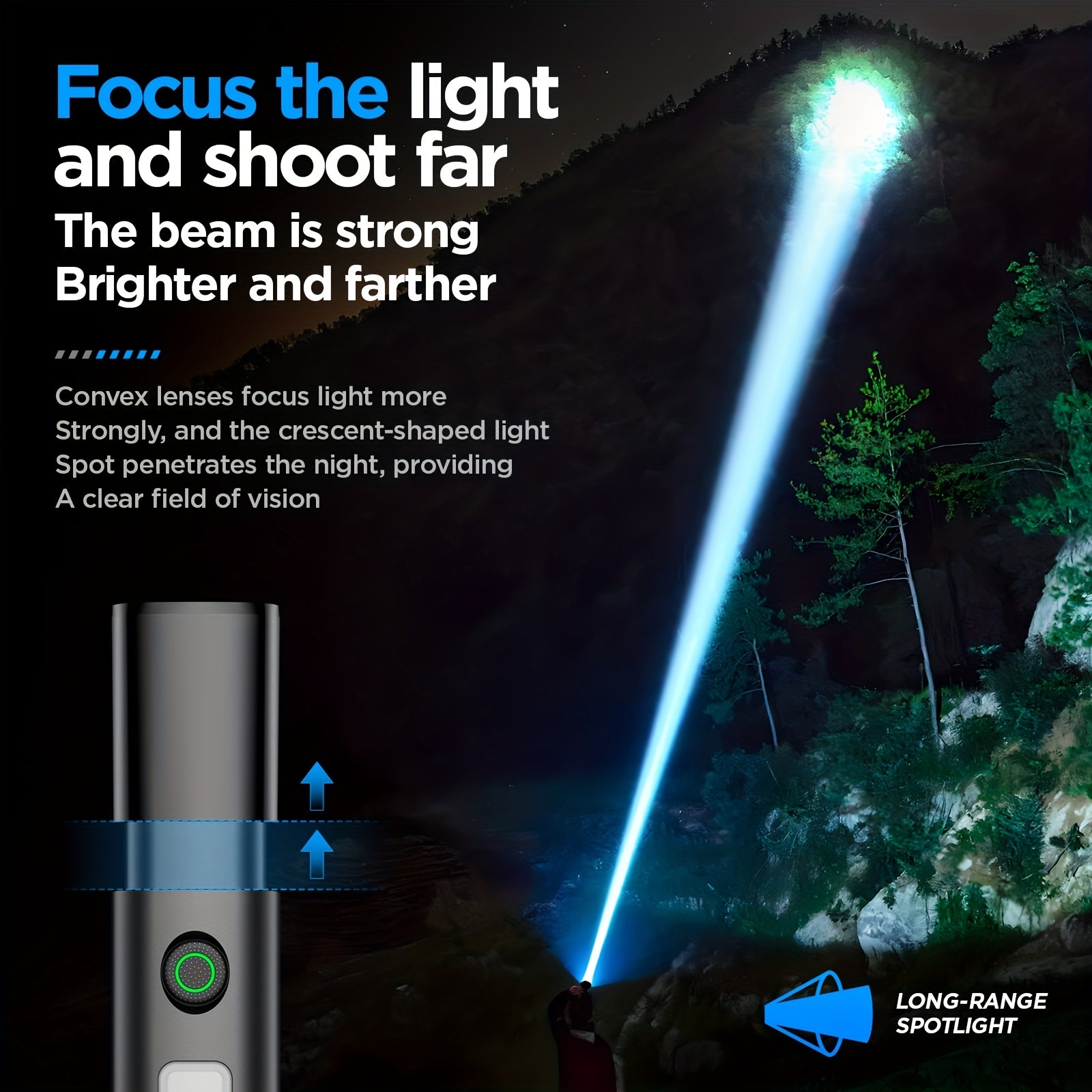 1 Pack Philips Rechargeable Flashlight, High Lumens, Side Light Function, Adjustable Beam Focus, Compact Size for Easy Carrying, Multi-Level Brightness Control, Long-Lasting Battery, Ideal for Home Emergency/Outdoor Camping/Adventure