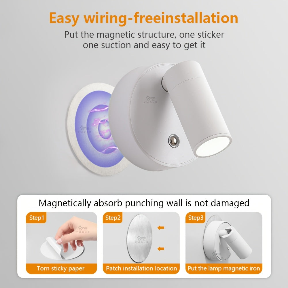 4-pack adjustable wall light, stepless dimming table lamp, USB rechargeable desk light, eye-protection night light, touch switch reading light, room decoration, mini magnetic spotlight, home lighting, gift, bedside decorative light, stair step light