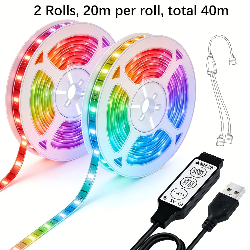 3.28英尺 RGB LED灯带，带迷你控制器，实现多彩效果，兼容笔记本电脑和各种电子设备，适用于卧室、派对、家居装饰、电视背光、圣诞节和节日装饰