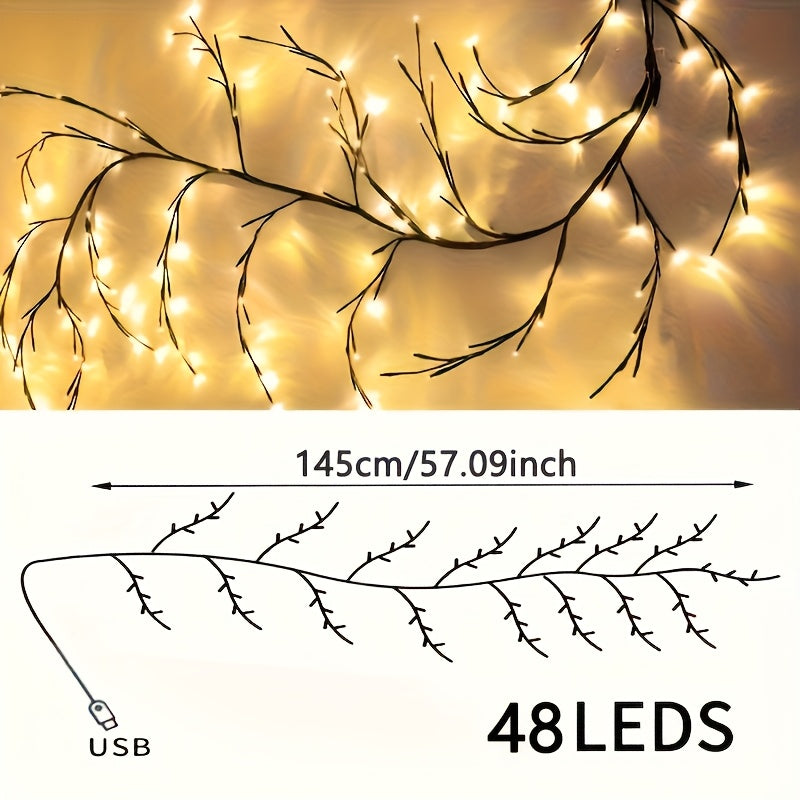 1PC/2PCS 48LEDS/ 72LEDS/96 LEDS/144LEDS 可弯曲柳条藤蔓灯，白桦树灯，8种模式人造植物藤条装饰灯，家居氛围灯，派个节日装饰灯，圣诞母亲节感恩节完美礼物