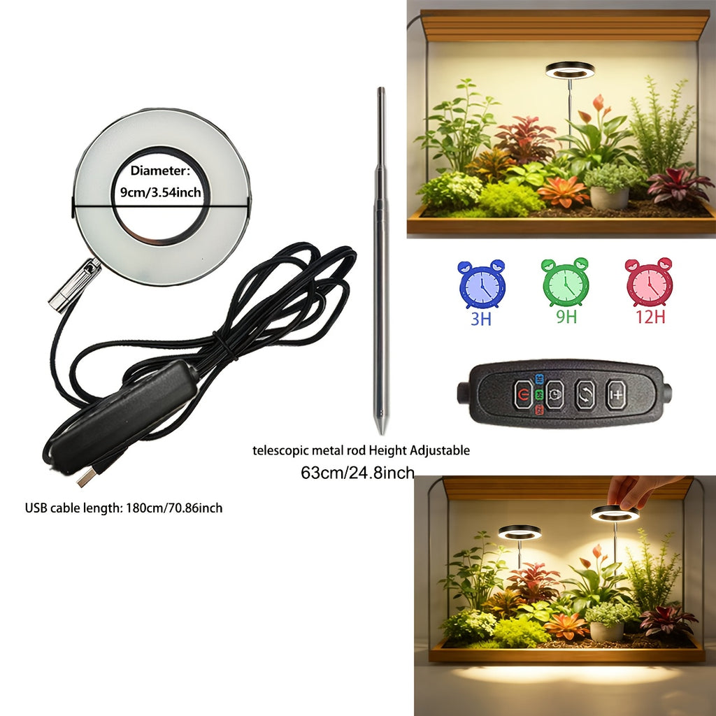 LED Plant Grow Light, USB 1-to-1/1-to-2 Dual-Spec Lighting, Timer/Stepless Brightness/3 Light Modes, Sunlike Full Spectrum, for Indoor Small-Medium Plant Seedling Cultivation