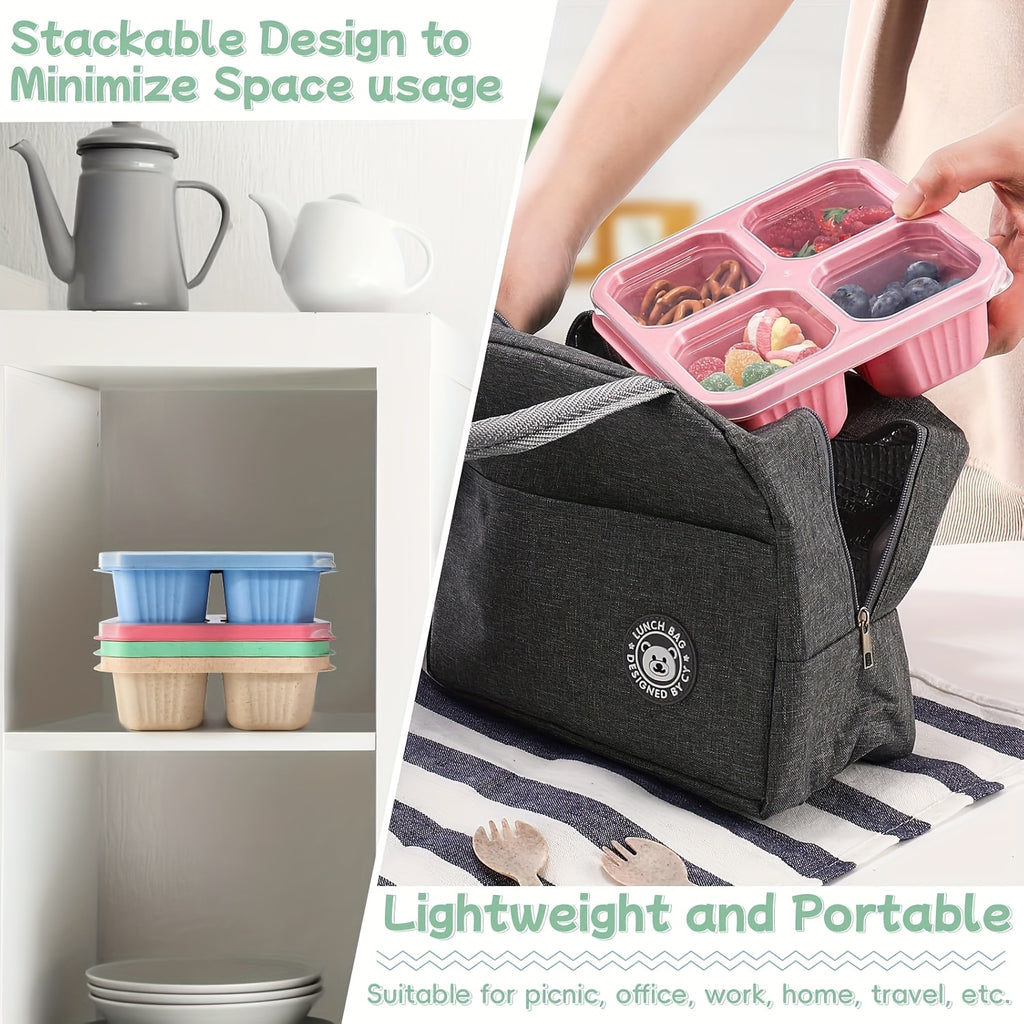 2-Piece Bento Box Set with Lids, 4-Compartment Meal Prep Container – Perfect for Meal Prep, Camping, Office – Microwave & Dishwasher Safe (4 Colors Available) – Back-to-School Lunch Box