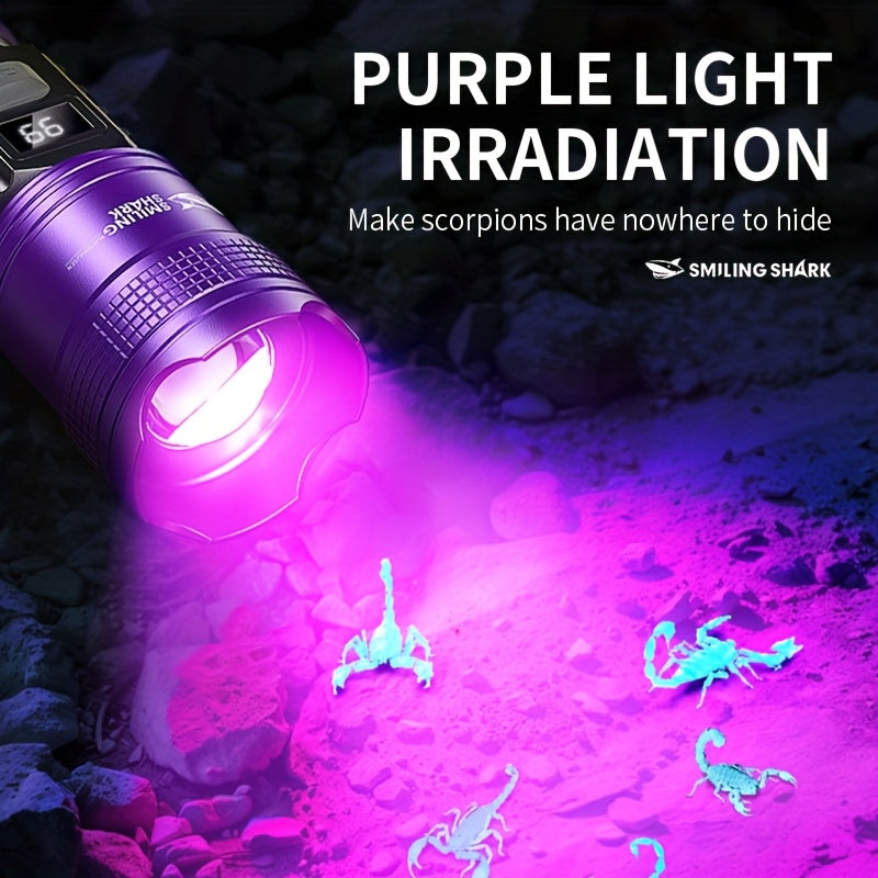 New Rechargeable UV Flashlight XPE LED Zoom Torch White Purple Dual Light 5 Modes Scorpion Fluorescent Detection Light High Power Flashlight for Night Lighting