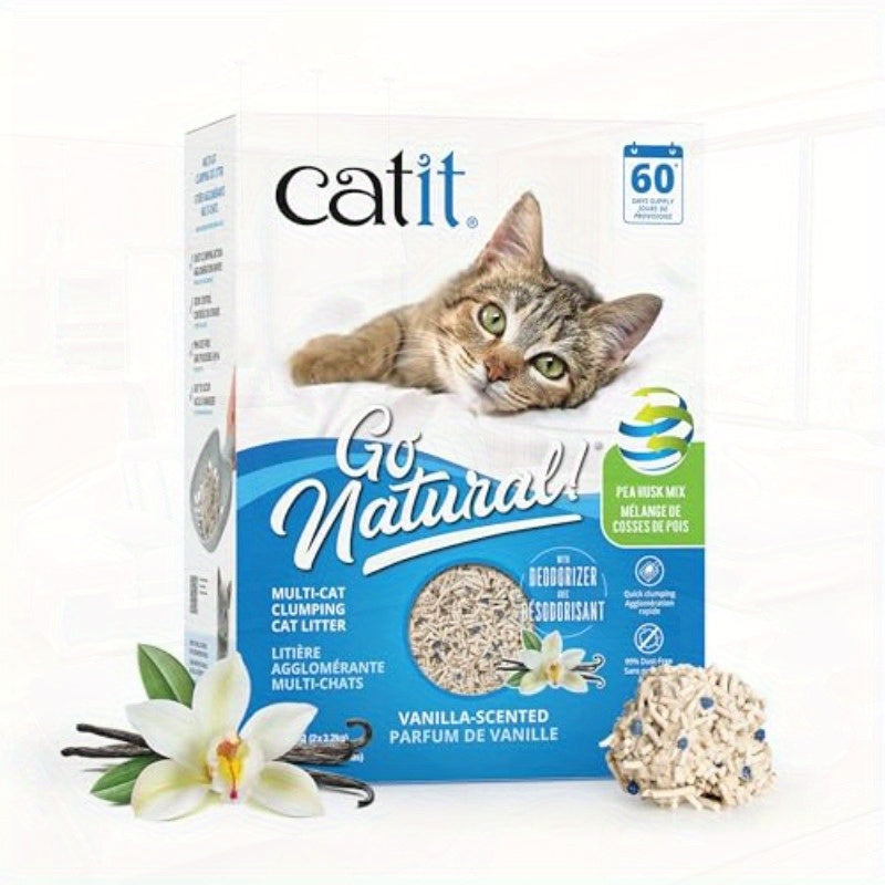 Catit Go Natural 豌豆壳结团猫砂 本土粘土香草味 6, 8.82磅无尘轻质猫砂，易于铲取，多用途多猫家庭宠物猫砂，无尘配方，有香型，高吸收性，可铲式快凝固猫砂，适合室内猫咪