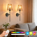 2 Battery Operated Wall Lights, Rechargeable Dimmable 15-Color LED with Remote Control, Linen Shade, Modern Style, Suitable for Bathroom and Living Room, Semi-Flush Mount Installation