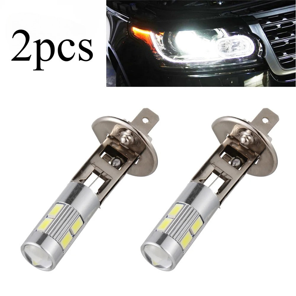 2 Pcs H1 LED Car Fog Light Headlight Bulbs, Auto Light Accessories, 6000K DC12V, 5630 SMD 10 LEDs H1 Bulb
