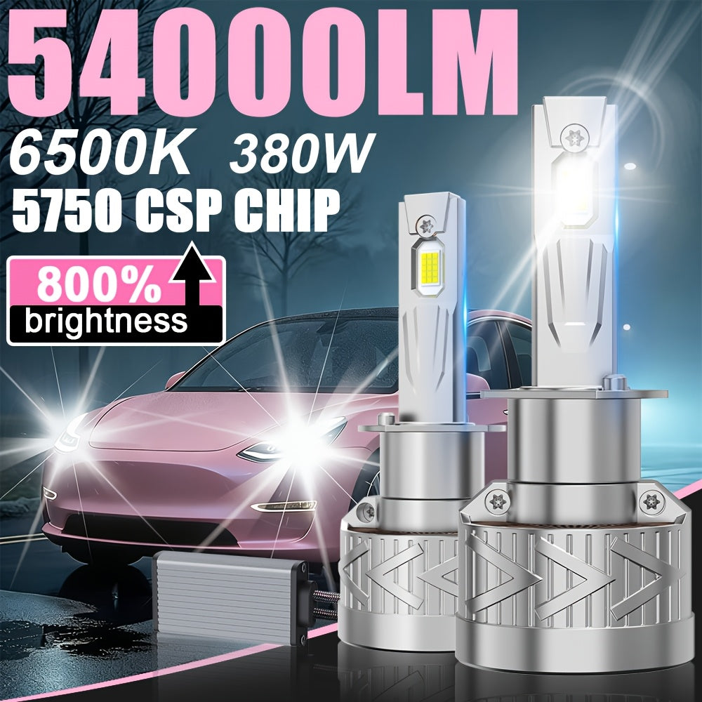2 LED Lights High Power H1-C035 H4/H7/H1/9003/HB2/H11/9005/9006/H9/H8, 50000 Lumens, 380W, 6500K 800% Brightness 5750 CSP Chip, Vehicle Headlights 12V