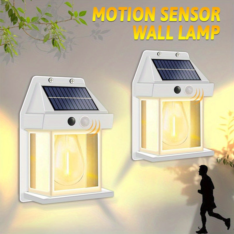 2-Pack LED Outdoor Garden White Wall Light, Solar Rechargeable Motion Sensor Villa Lighting Night Light, Suitable for Patio, Shed, Barn, Door, Courtyard, Outdoor Decoration, Multi-Functional Portable Commercial Lighting Light