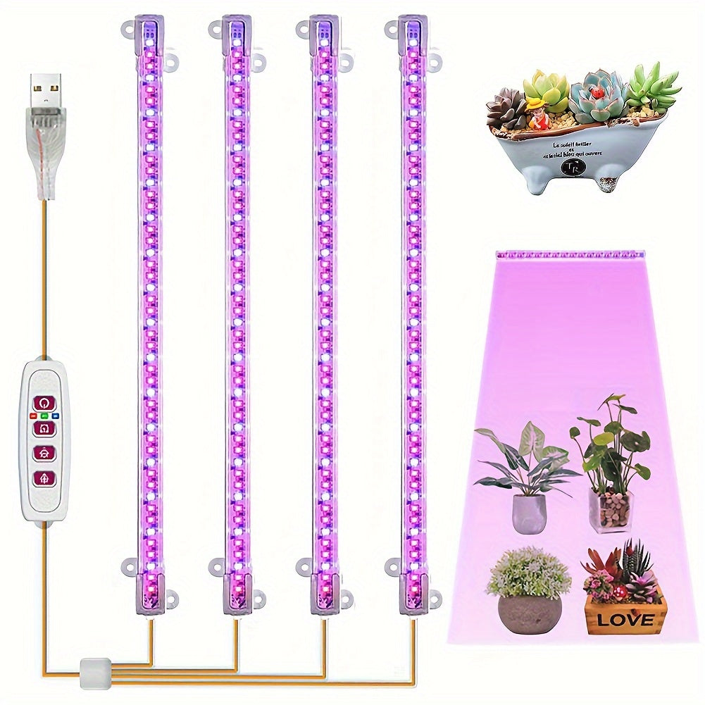 1/2/3/4 red/blue 11.81-inch LED grow light strip tube, timer control 8/12/16 hours, indoor plant USB brightness adjustment, full spectrum plant light for seedlings, vegetables, flowers