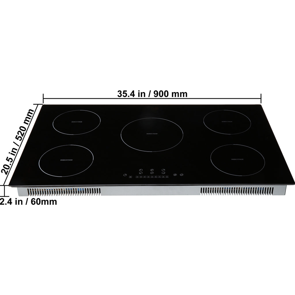 VEVOR Induction Cooktop, 5 Burners, 36-Inch Induction Stove, Built-In Magnetic Cooktop 9200W, 9-Level Multi-Function Burner, LED Touch Screen with Child Lock & Over-Temperature Protection