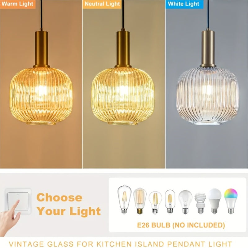 Green/Amber Modern Glass Pendant Light, 1-Light Semi-Flush Mount Ceiling Light, E26 Base Adjustable Globe Pendant Lighting, Dining Room, Kitchen Island, Porch Pendant Light (Bulb Not Included)