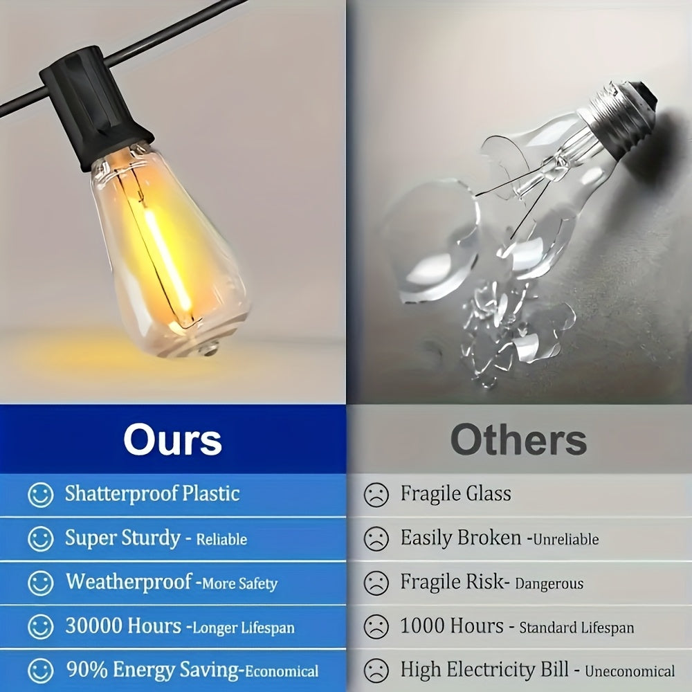 Solar ST38 LED String Light - 50/100/200FT Shatterproof Light String with Remote Control, Perfect for Outdoor Courtyard Decoration, Cafe Bistro, Christmas Wedding Party Night Light