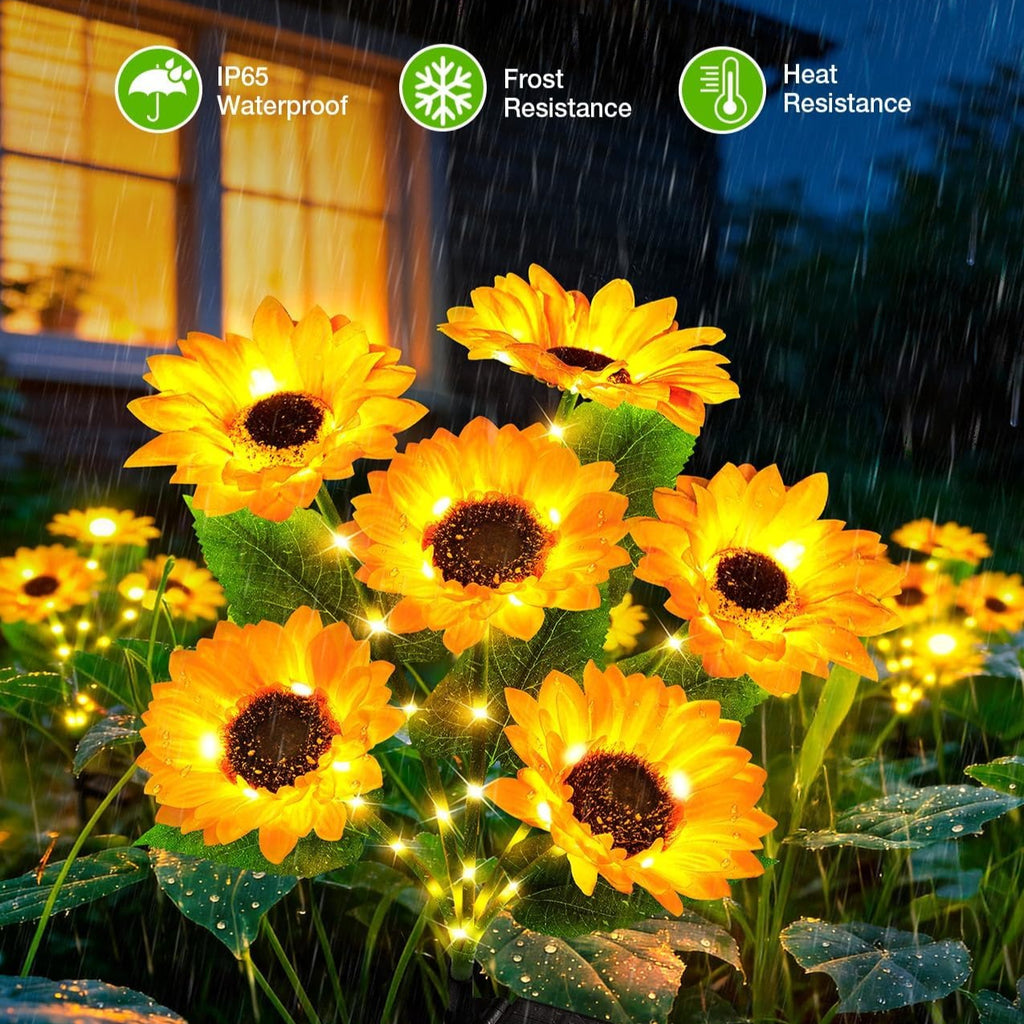 Outdoor Solar Courtyard Decorative Light, Upgraded Sunflower Shaped Solar Garden Light, IP65 Waterproof Solar Flower Light, Suitable for Flower Bed Lawn Courtyard Decoration, Perfect Gift for Women, Mothers and Grandmothers