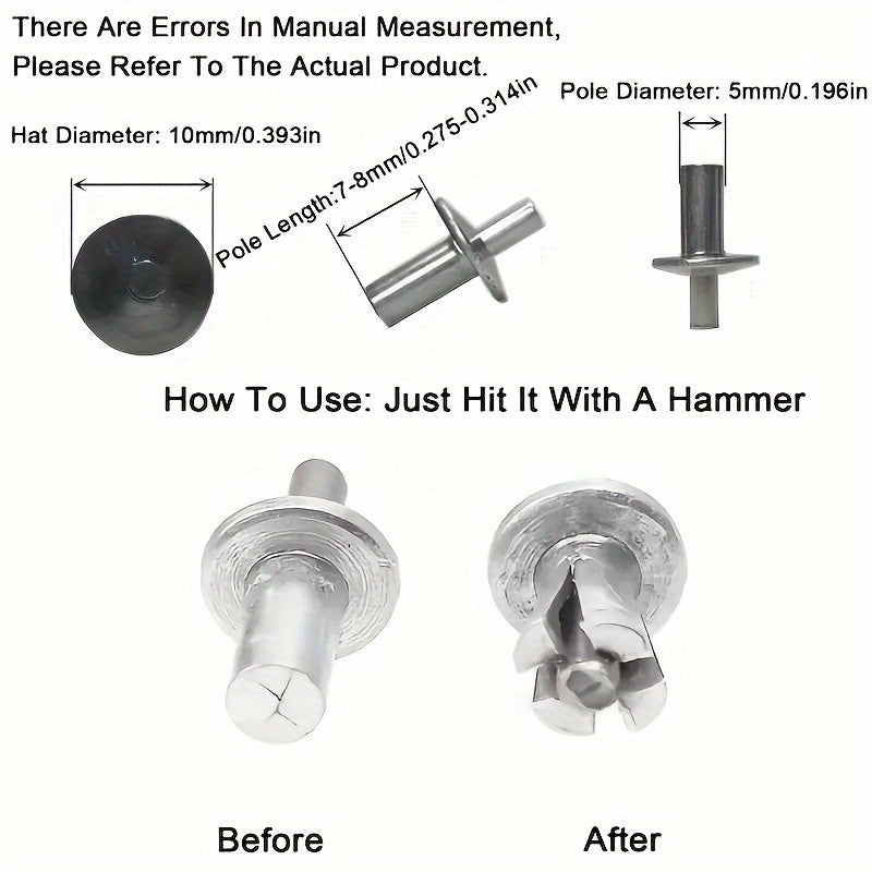 50/100/200PCS Drive Rivets, Knock-in Mushroom Head Self-Plugging Rivets, Hammer Drive Expanding Aluminum Rivets, Dome Head Aluminum Drive Rivets