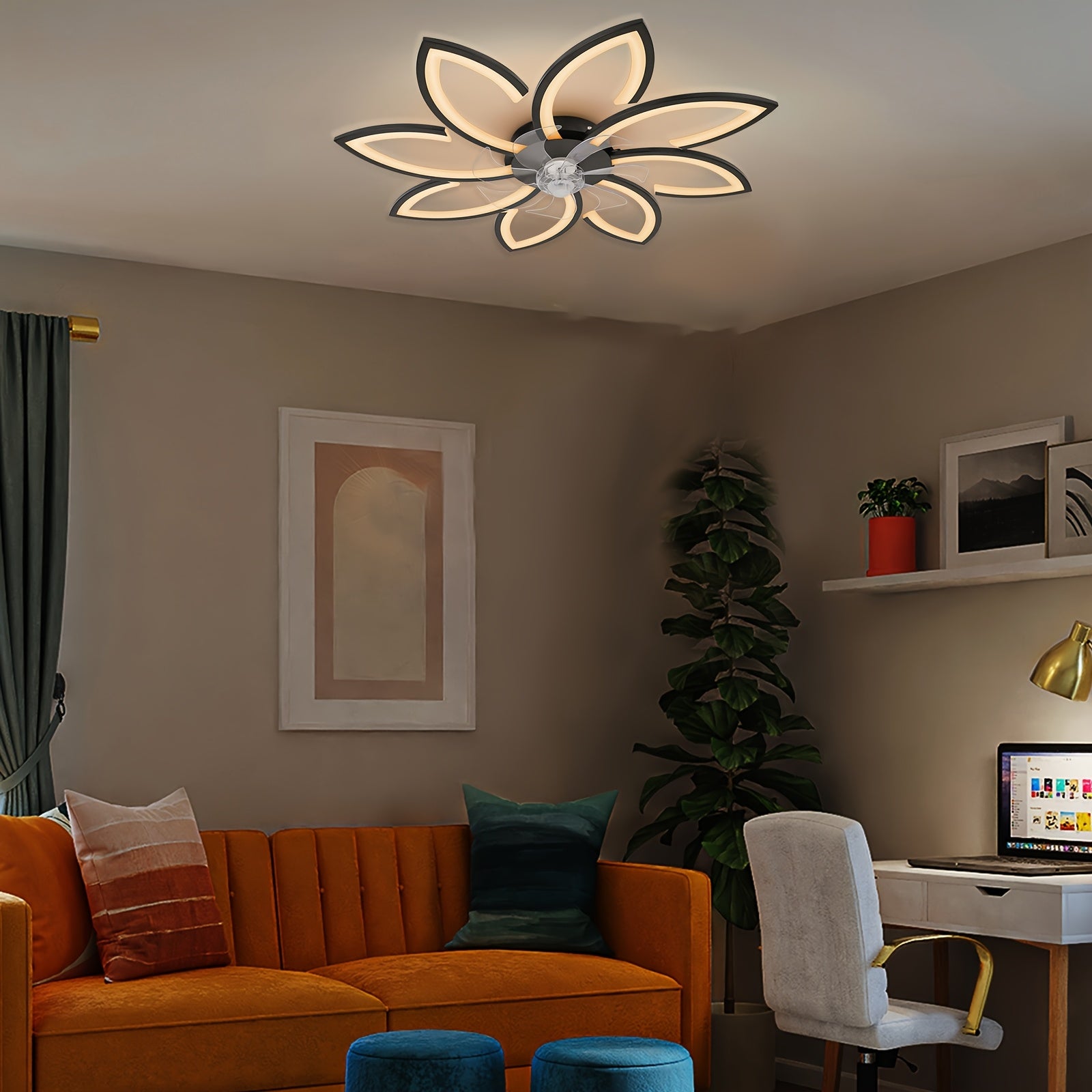 35 Inch Ceiling Fan with Light, Modern LED Acrylic Ceiling Fan Light, Dimmable & Speed Adjustable, Reversible Motor, Ideal for Living Room, Bedroom, Kitchen