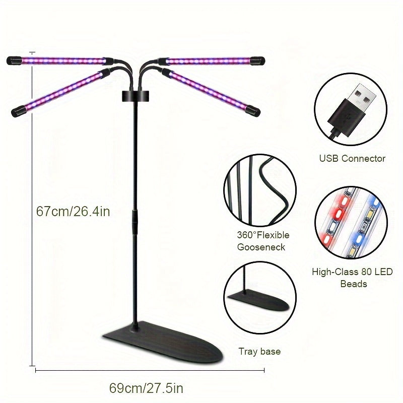 1-Pack Full Spectrum LED Plant Grow Light, 3/9/12H Timing Setting, Red Blue White 3 Light Modes, Adjustable Brightness 20%-100%, Sun Supplement Lamp for Indoor Small Plants & Mini Bonsai, Adapter Not Included