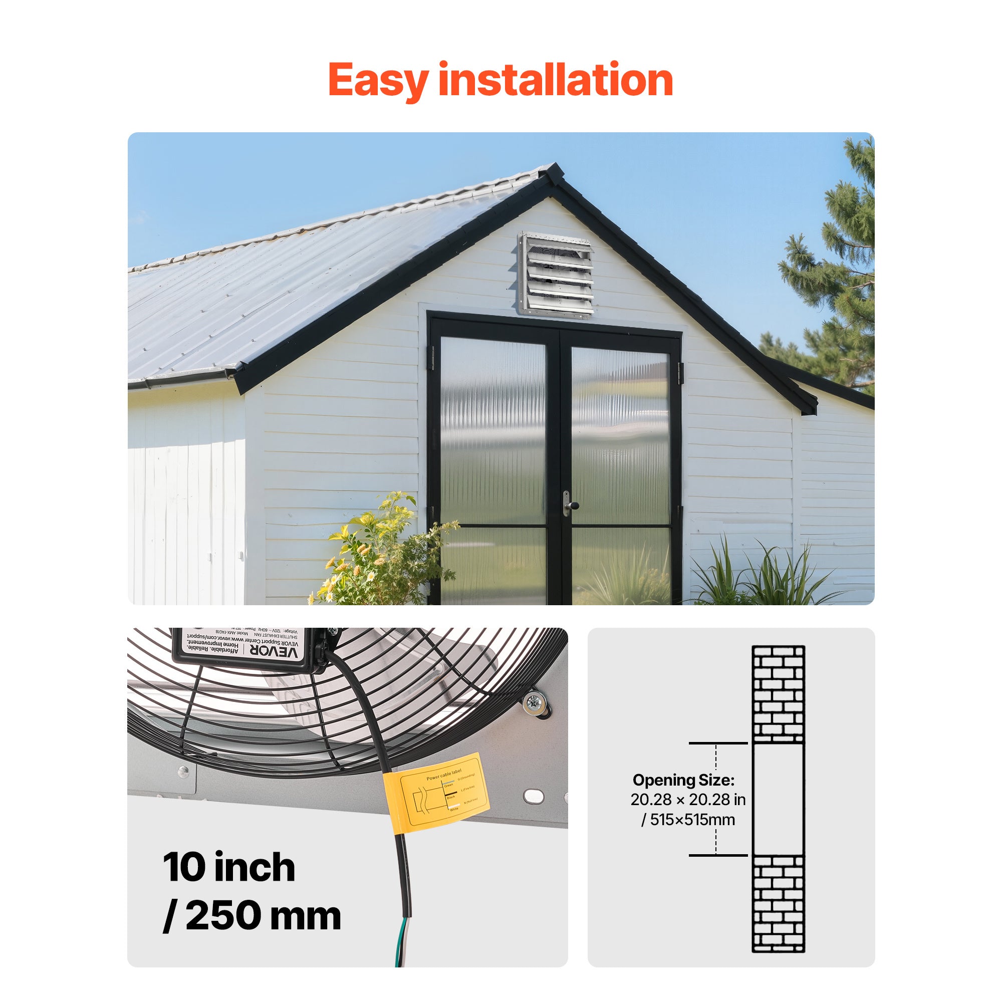 VEVOR 18"/20" Louvered Exhaust Fan, Wall-Mounted Attic Vent Fan, 2200 CFM/3000 CFM, AC Motor, Heavy-Duty Steel, Low Noise, for Shed Garage Greenhouse Ventilation Cooling, Silver