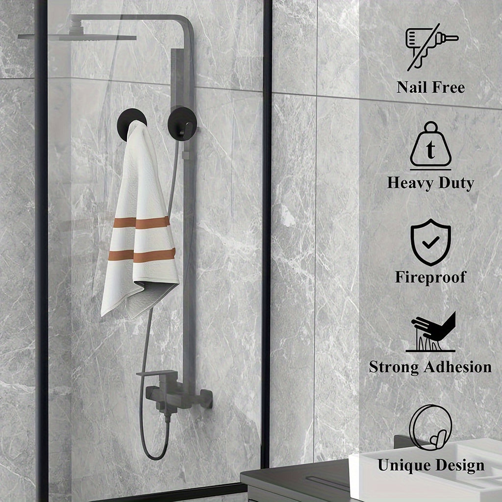 Modern Black Wall Hook - Easy Install Adhesive Towel Hook for Bathroom & Kitchen - Durable Robe, Clothes, Hat & Key Holder | Bathroom Accessories
