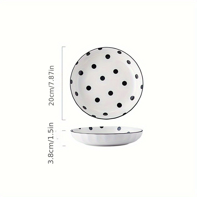 Vintage Polka Dot Ceramic Dinner Plate for Home Use, Microwave & Dishwasher Safe, Healthy Under-Glaze Craftsmanship, Perfect Home Décor & Kitchen Essential
