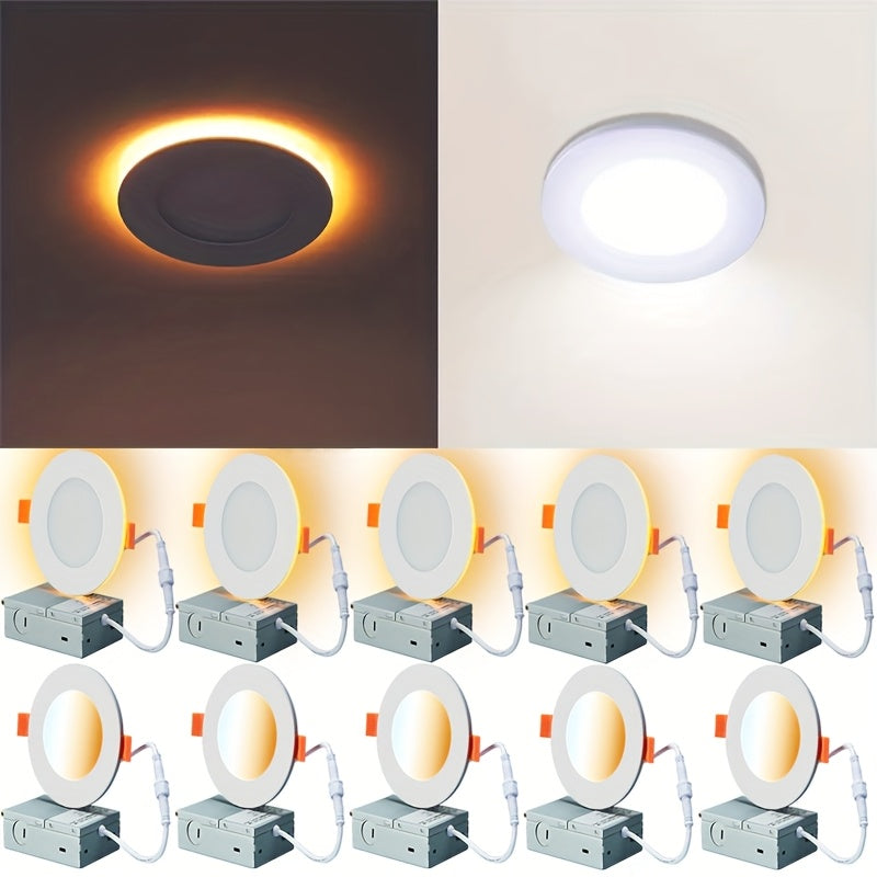 6/10pcs Pot Lights LED 4-Inch Recessed Lighting with Night Light, Dimmable and 5CCT Selectable, Lumiere Encastre Plafond, Slim Downlight 9W, CETL