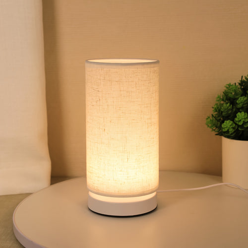 1 piece modern linen cylinder table lamp, with warm ambient lighting, USB powered and switch control - perfect for bedroom, office, nightstand, bookshelf decoration - cozy holiday gift, battery not included, bedroom light