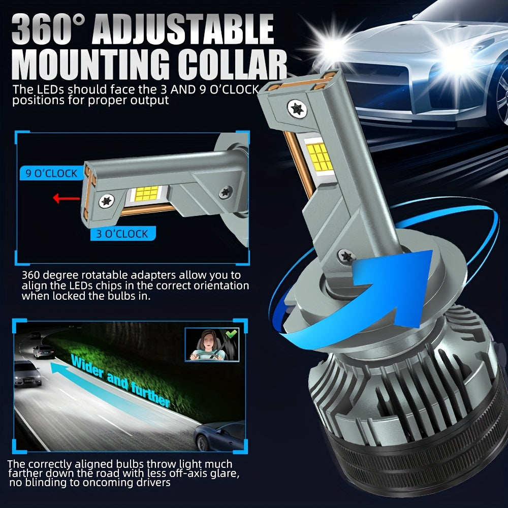 2-Pack 250W H7 CANBUS H4 H1 LED H11 H8 H9 9005 9006 HB3 HB4 Car LED Headlight Fog Light Bulbs 6000K 12V