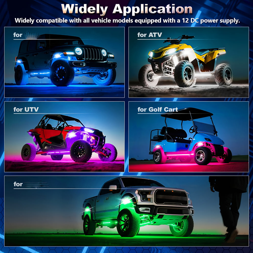 Truck Rock Lights RGB LED Rock Light Kit, Dream RGB Colorful Car Chassis Decorative Light, Multi-Color Changing Tire Light, Footwell Neon Light Kit, Perfect for Pickup Off-Road RZR SUV ATV UTV Car Ambient Light, Golf Cart Accessories