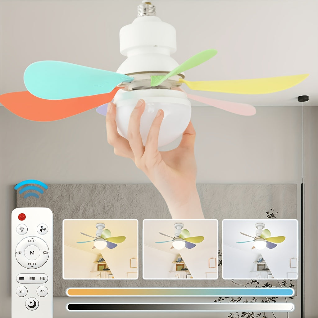 20.5/16.5 Inch White Multi-Color Flush Mount Ceiling Fan Light with Remote, E27/E26 Base 6-Blade LED Fan Light, 3 Light Colors & 3 Wind Speeds, 40W Bulb Replacement Ceiling Fan Lamp Perfect for Bedroom Home Use