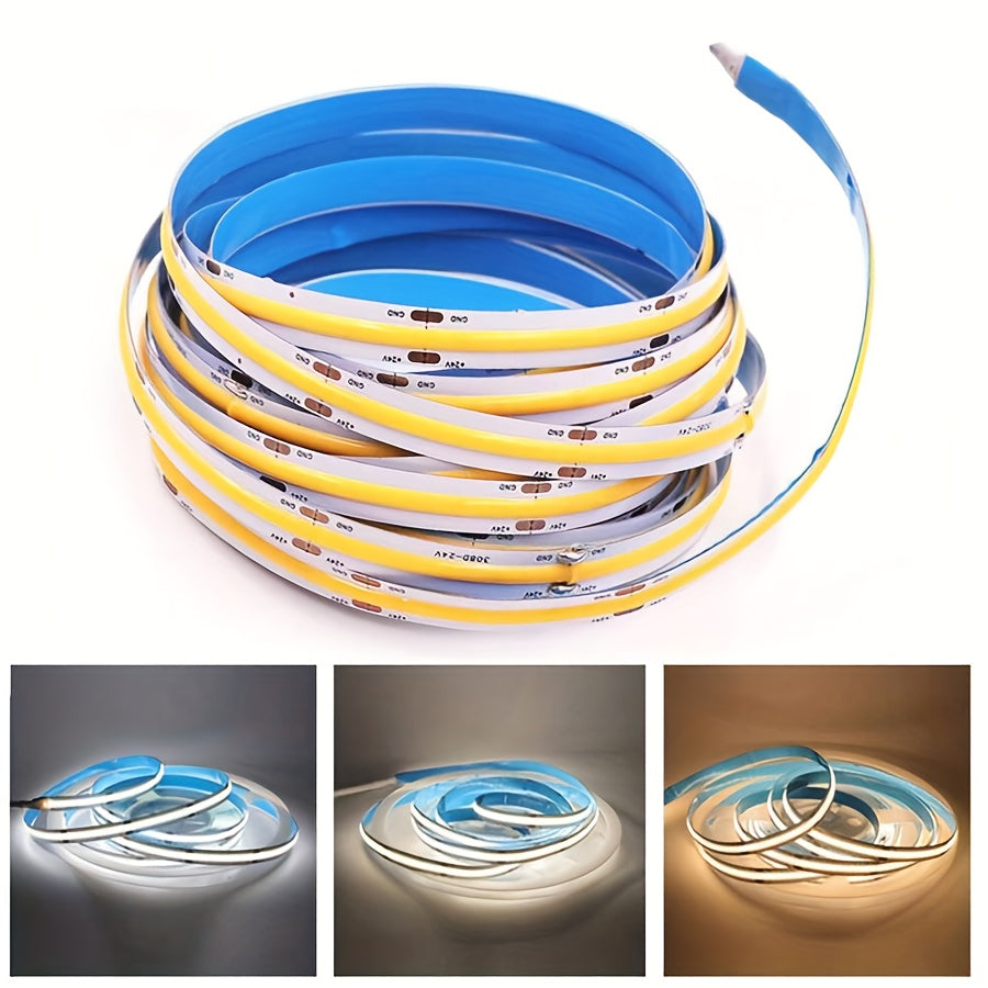 10M/393.7英寸 COB LED灯带 - 320 LED/M，8mm宽，24V - 3000K/4000K/6500K，柔性耐用，适用于室内/室外，非常适合家庭、厨房、卧室和舞台照明，室内照明 | 家用LED灯
