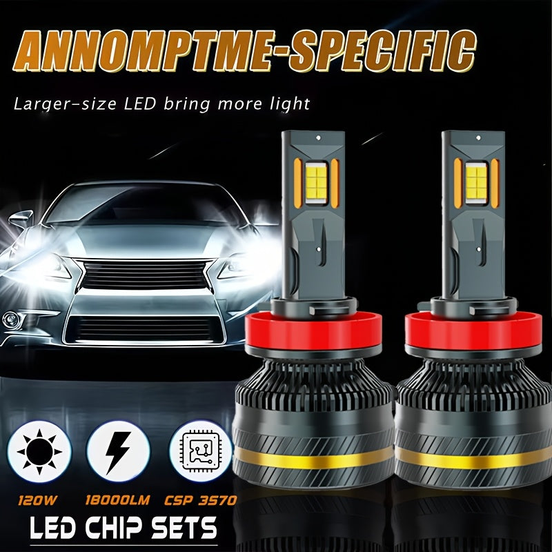2-Pack Car LED Headlights H1 H3 H4 H7 H8 H9 H11 9005 9006 9012 Dual Copper Tube Lens High/Low Beam Integrated Plug-and-Play
