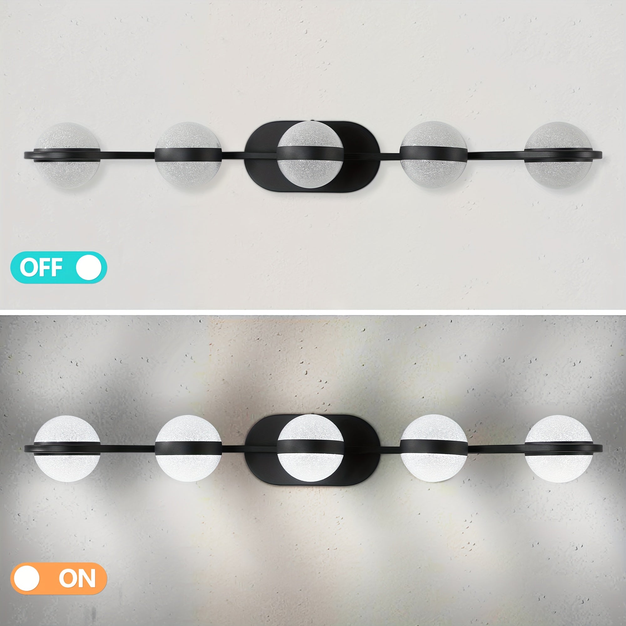 35.4-Inch 5-Light Bathroom Vanity Light, Elegant Bathroom Wall Light, Modern Minimalist Bathroom Vanity Light, with LED Light and Frosted Acrylic Shade, Wall-Mounted Decorative Lighting, Suitable for Bathroom, Living Room, Bedroom (Black)