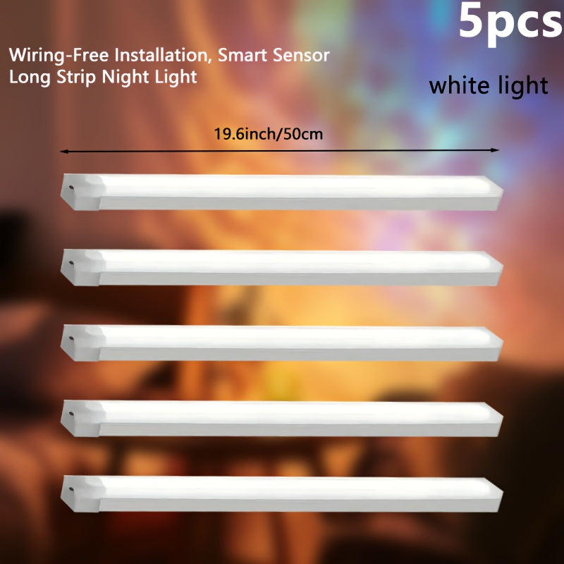 5-pack smart motion sensor night light, handheld, USB rechargeable design, no-wiring installation, warm white dual-color light optional, suitable for stairs, bedrooms, bathrooms, hallways, corridors, holiday/birthday gift