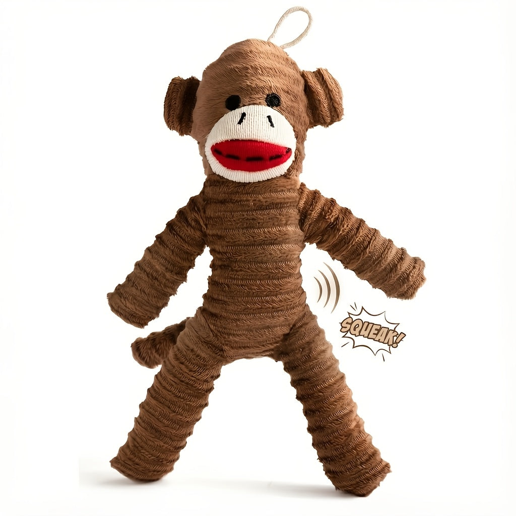 吱吱声毛绒猴狗玩具，耐用咀嚼玩具，适合各种体型犬只，室内互动玩耍、接球及缓解磨牙期不适
