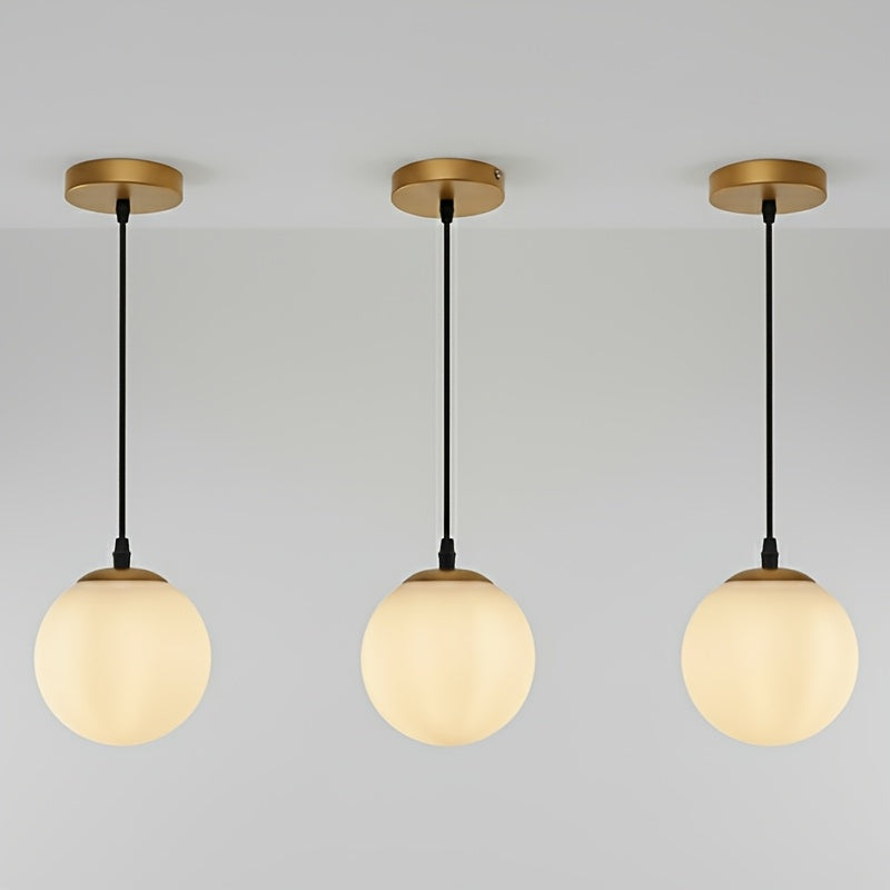 Iron modern globe pendant light, with E27 screw base milky white acrylic lampshade, creative pendant light, adjustable hanging lighting fixture, suitable for living room, bedroom, kitchen, dining room, hallway.