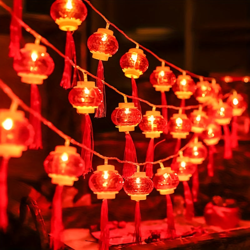 1件裝春節紅燈籠LED串燈 - 電池供電，流蘇裝飾掛燈，適用於節日家居及派對裝飾、萬聖節裝飾燈、聖誕裝飾燈