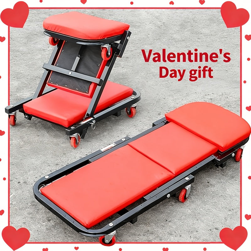 2-in-1 Creeper, 36 Inch; Z-Type Creeper Seat, Heavy-Duty Garage Chair Adjustable Rolling Folding Creeper; with Wheels. Father‘s Day Gift for Men